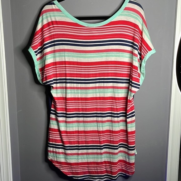 belush Blue and Striped Print Slouchy Short Sleeve T Shirt Plus Size 3X - Picture 6 of 8